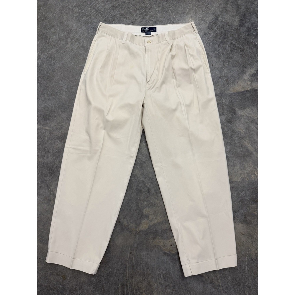 VTG Polo Ralph Lauren Hammond Chino Pants Men's 34x29 Khaki Pleated Cuffed EUC